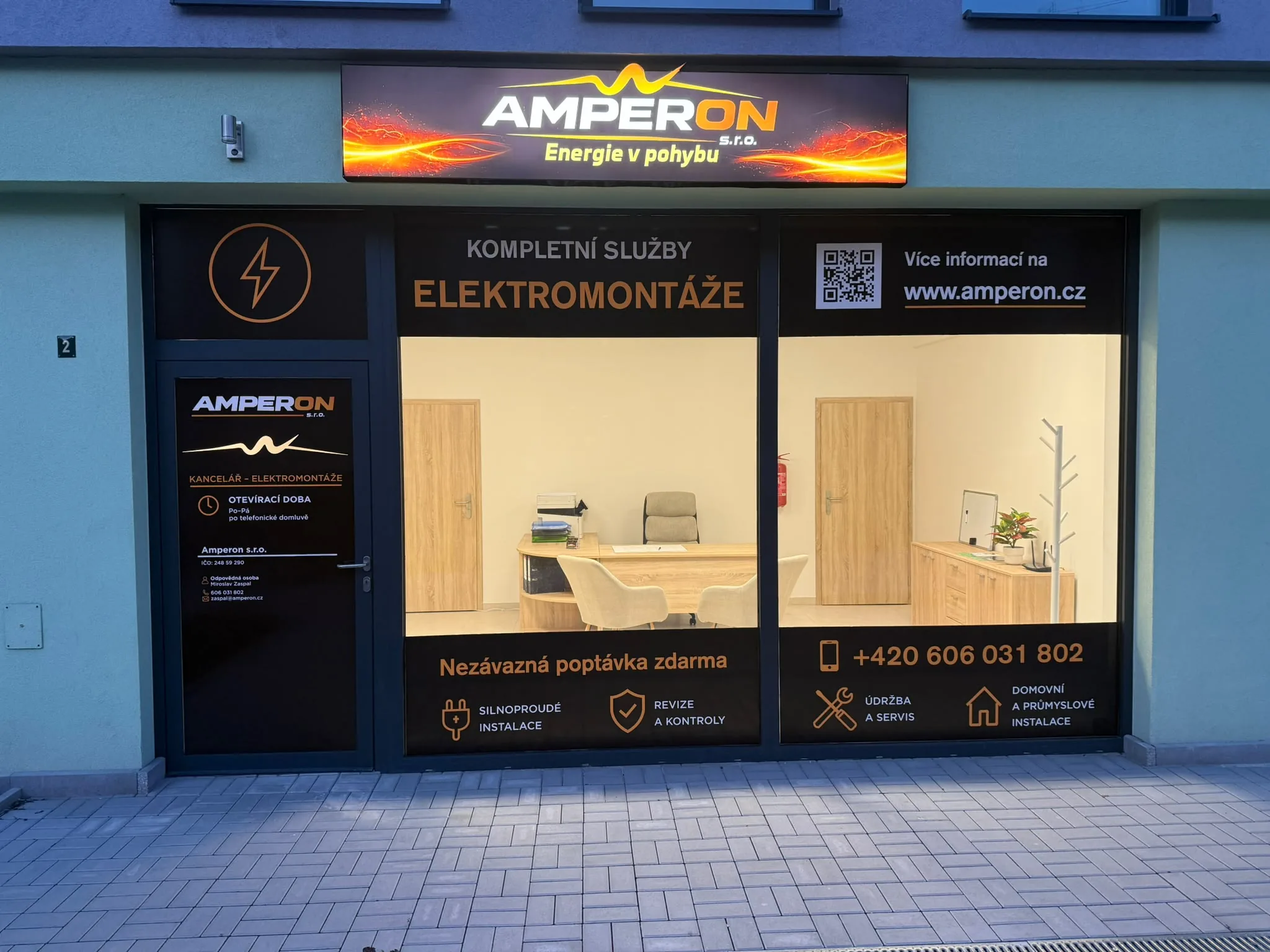 Provozovna Amperon s.r.o. – kancelář elektromontáží v Žatci